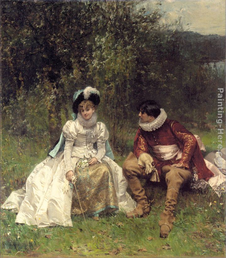 The Courtship painting - Adrien Moreau The Courtship art painting